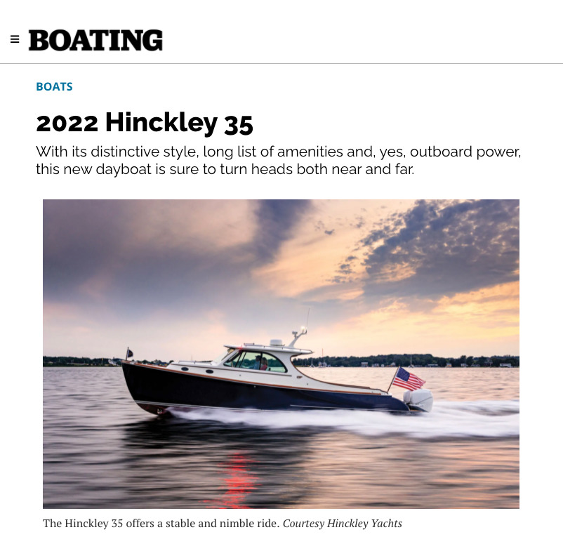 Hinckley 35 Featured on Boating.com