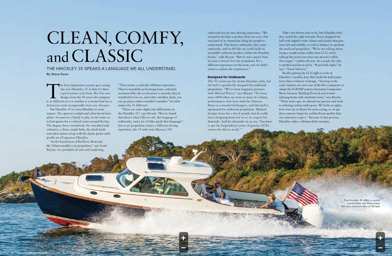 Hinckley 35 featured in Southern Boating