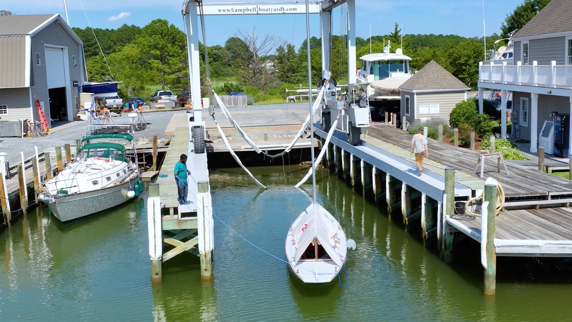 Bachelor Point slipway and dock pilings at the Oxford service yard